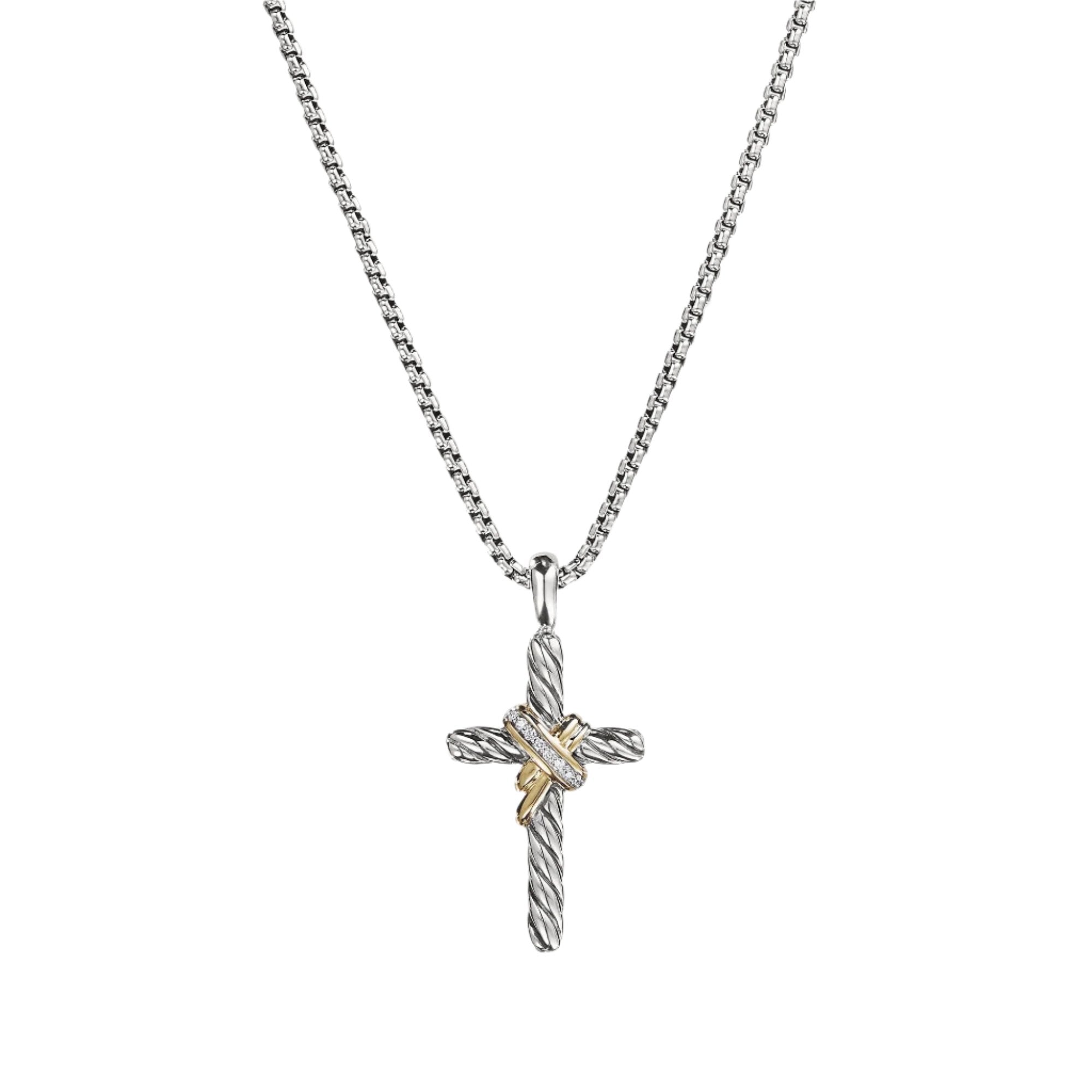 Cable Collectibles X Cross Necklace with Diamonds and 14K Gold