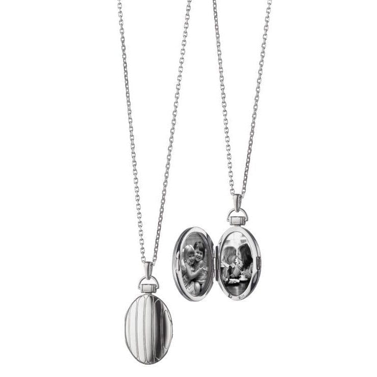 Sterling Silver Oval Stripe Locket Necklace