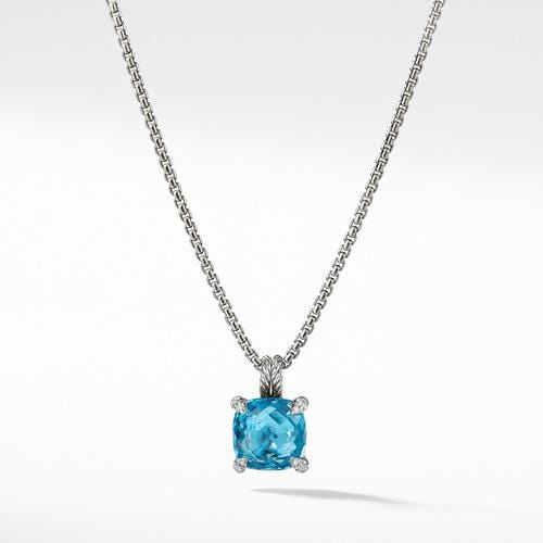Chatelaine® Pendant Necklace with Blue Topaz and Diamonds, 11mm