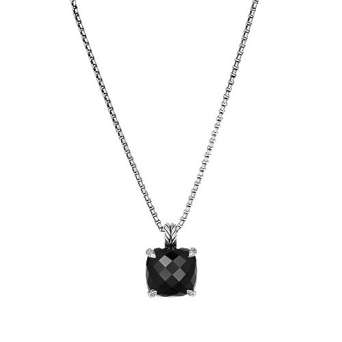 Chatelaine® Pendant Necklace with Black Onyx and Diamonds, 14mm