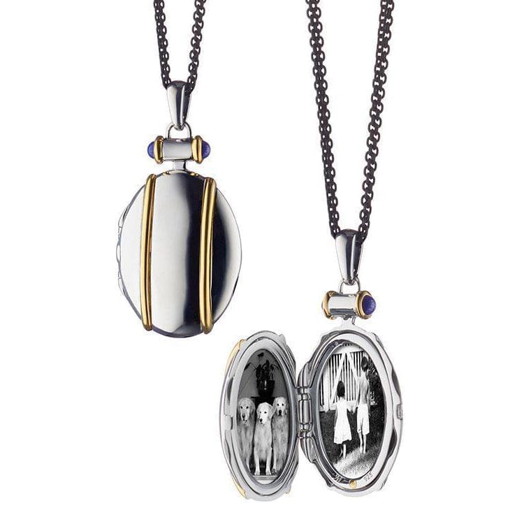 Sterling Silver and 18K Yellow Gold with Blue Lapis Locket Necklace