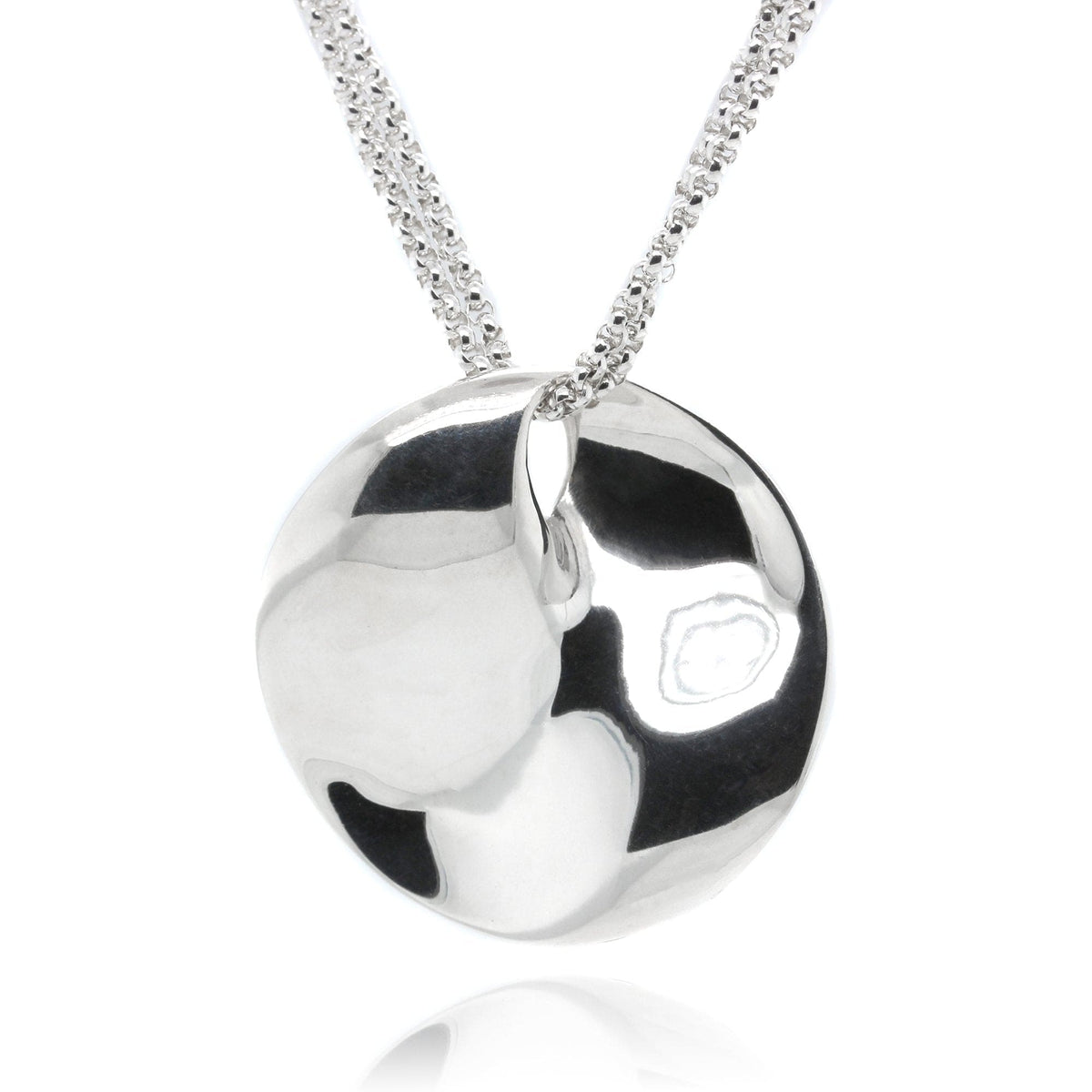 Sterling Silver Bent Disc Double Chain Necklace