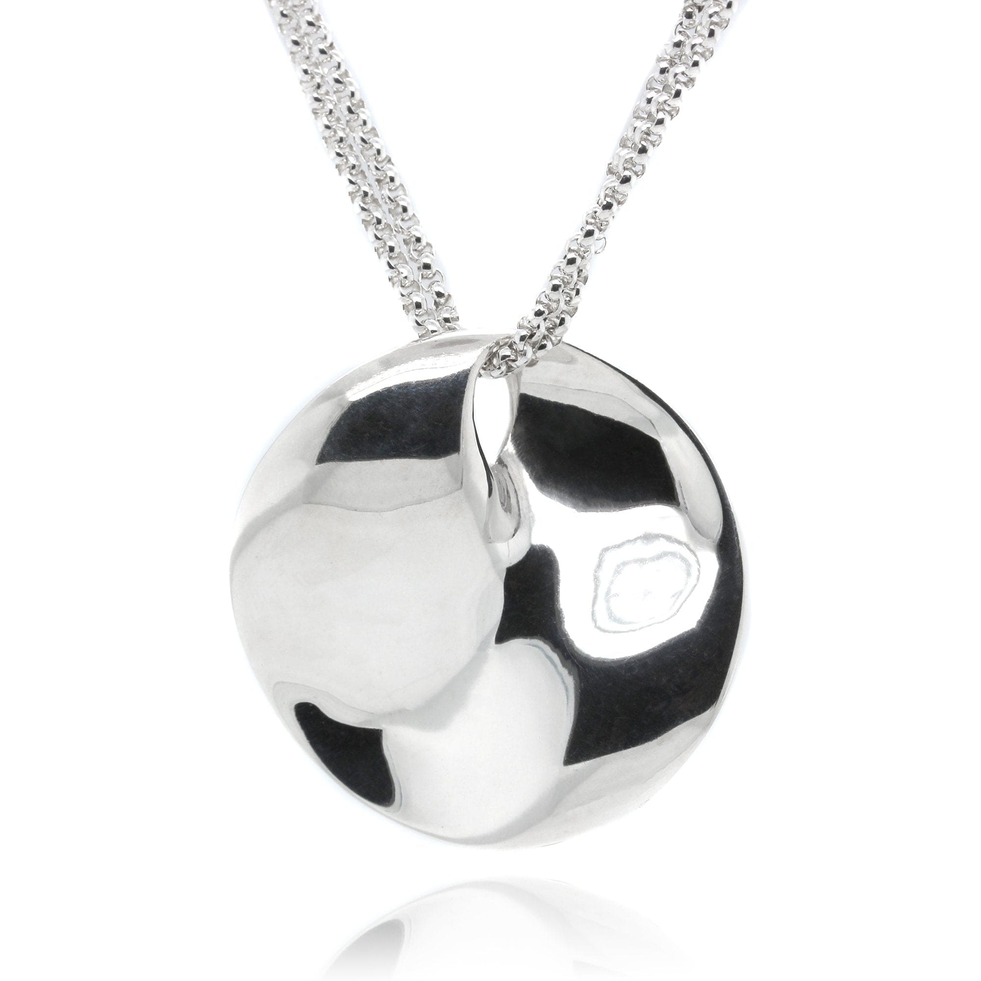 Sterling Silver Bent Disc Double Chain Necklace