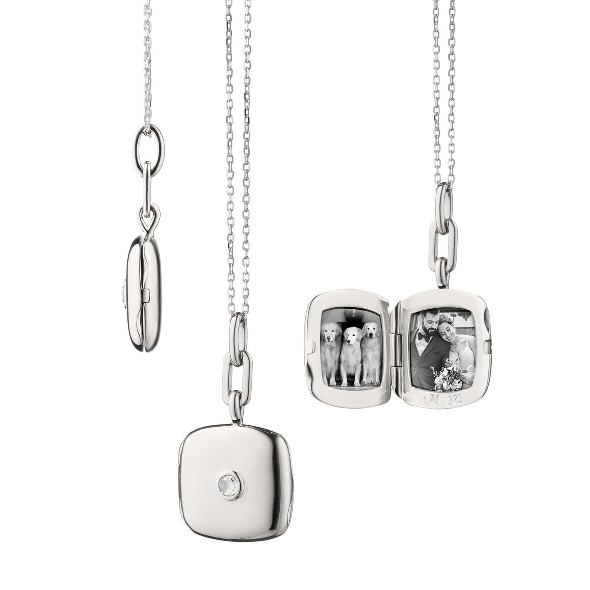 Sterling Silver White Sapphire Cushion Locket Necklace