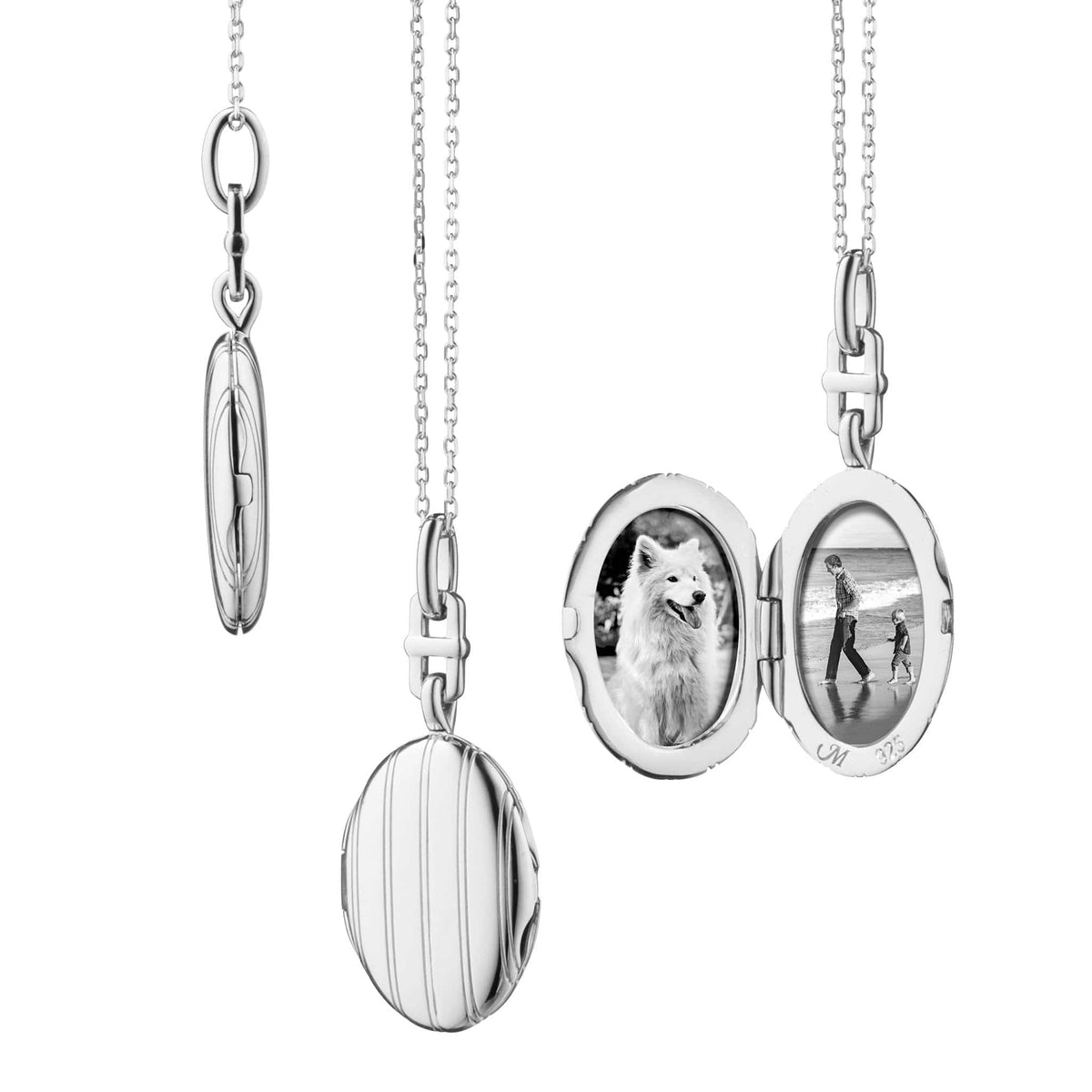 Sterling Silver Oval Pinstripe Locket Necklace