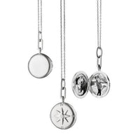 Sterling Silver Round White Sapphire Compass Locket Necklace