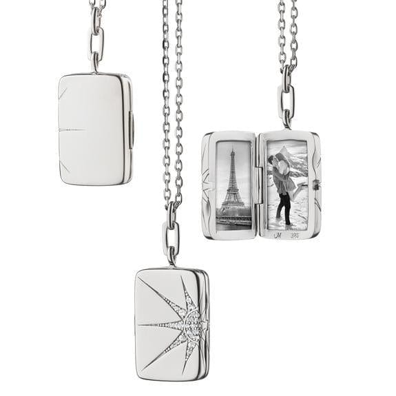 Sterling Silver Rectangle White Sapphire Locket Necklace