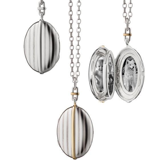 Sterling Silver and 18K Yellow Gold Oval Locket Necklace