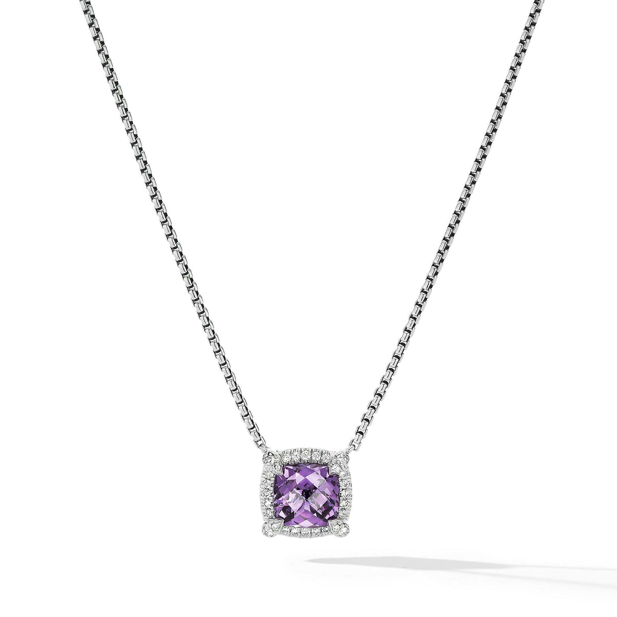 Petite Chatelaine® Pavé Bezel Pendant Necklace with Amethyst and Diamonds
