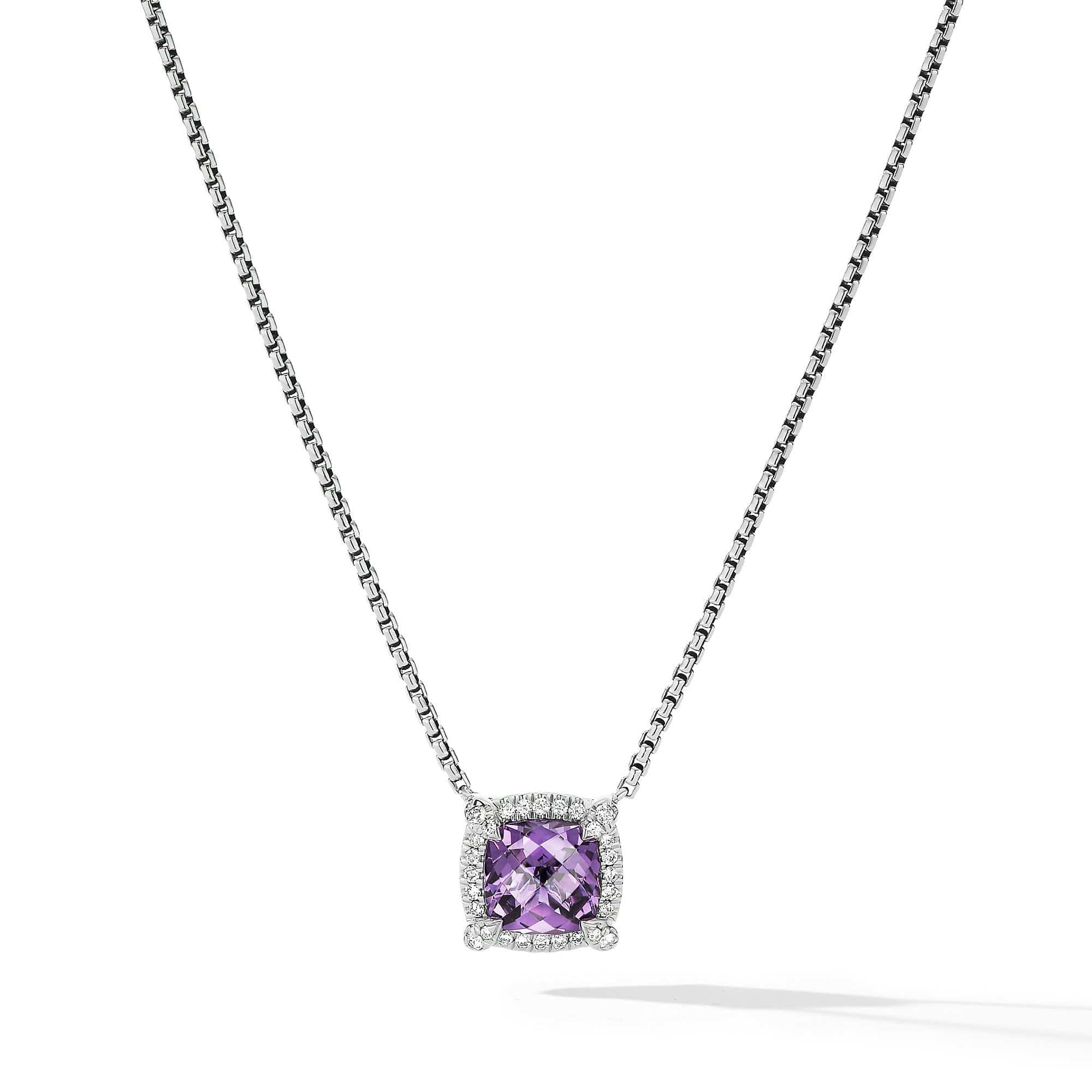 Petite Chatelaine® Pavé Bezel Pendant Necklace with Amethyst and Diamonds