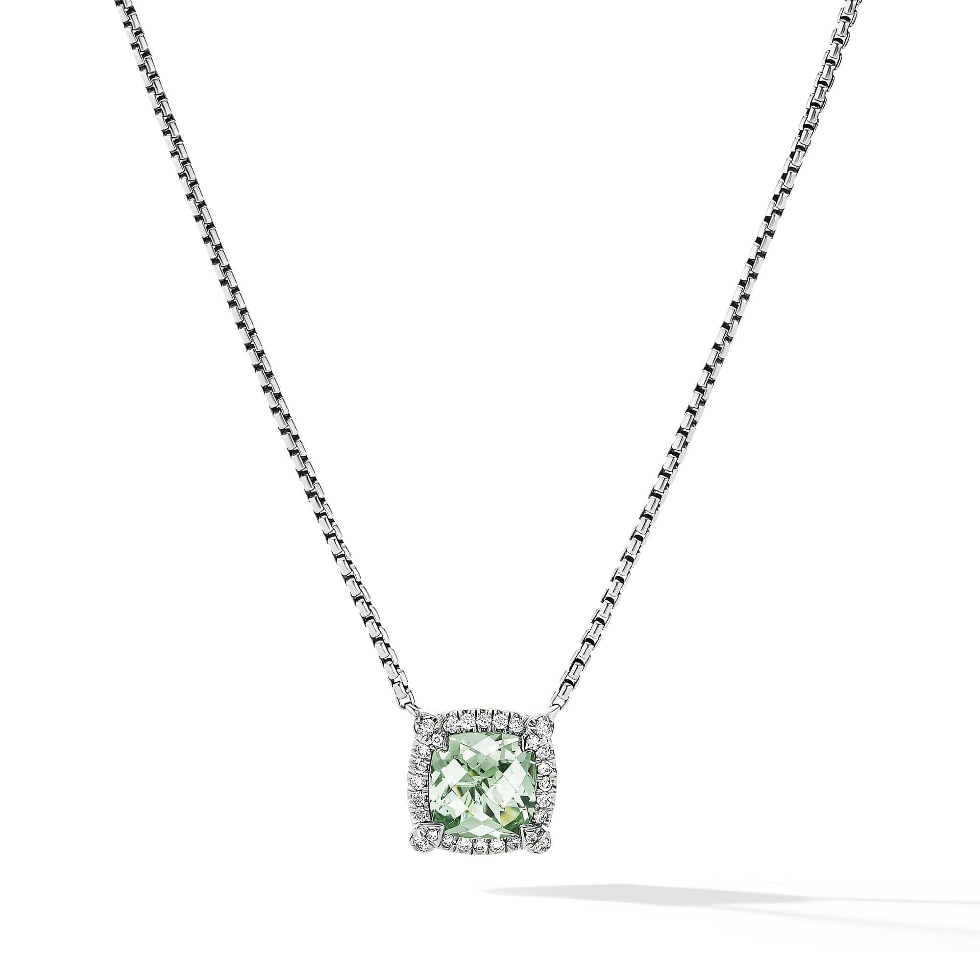 Petite Chatelaine® Pavé Bezel Pendant Necklace with Prasiolite and Diamonds