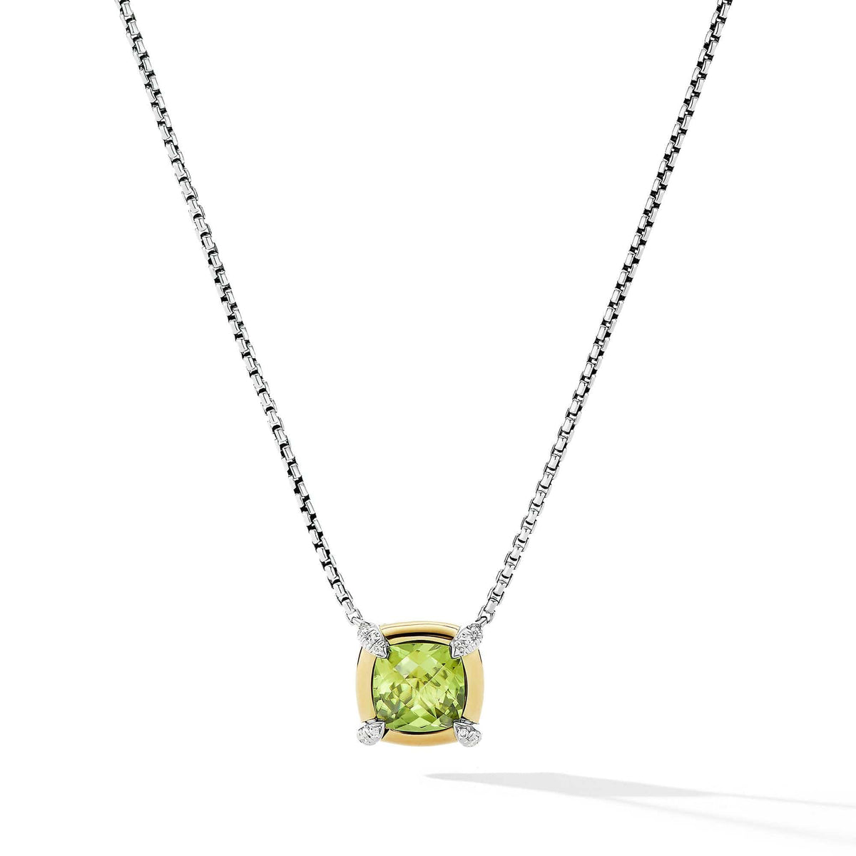 Petite Chatelaine® Pendant Necklace with Peridot, 18K Yellow Gold Bezel and Pavé Diamonds