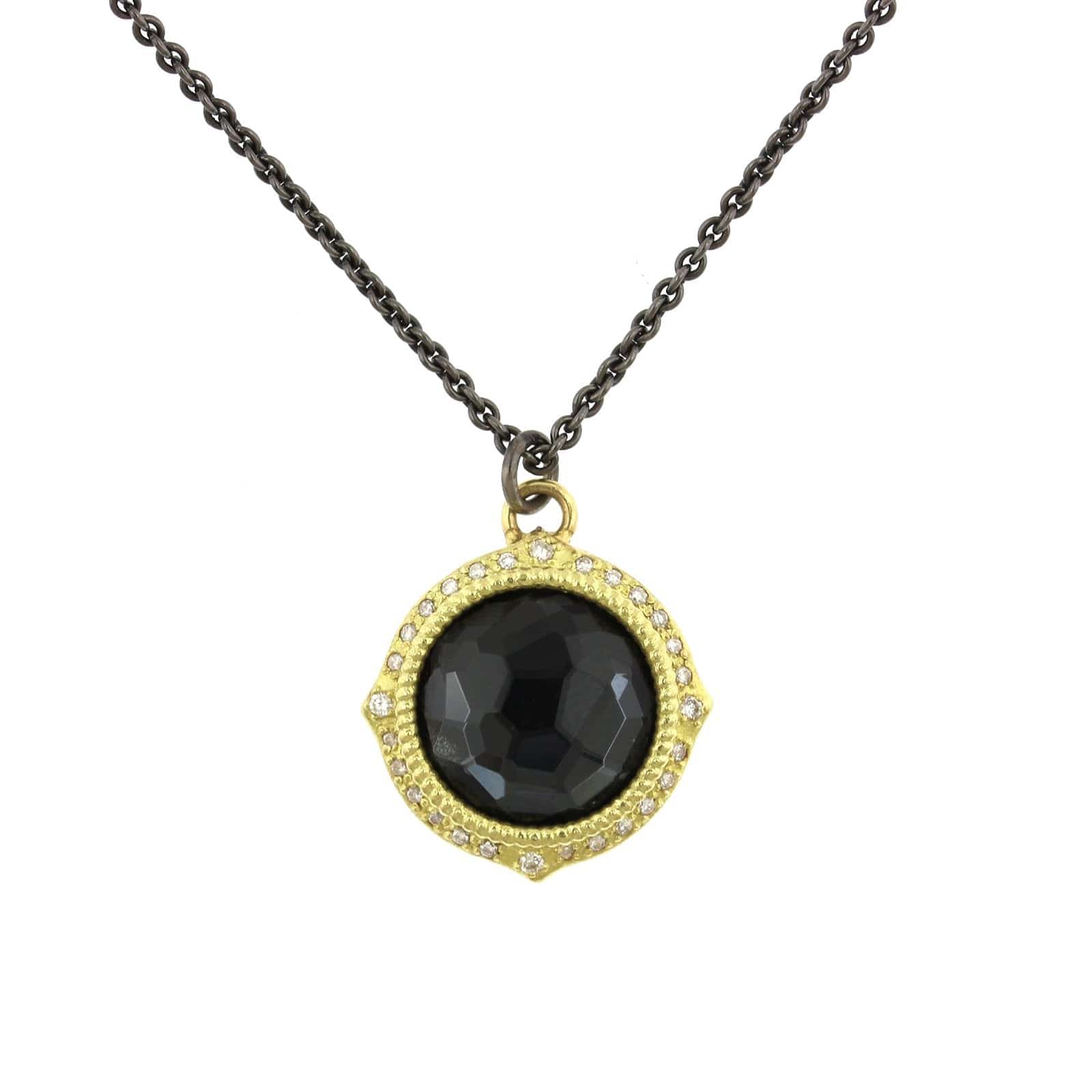 Sterling Silver and 18K Yellow Gold Hematite and Quartz Necklace