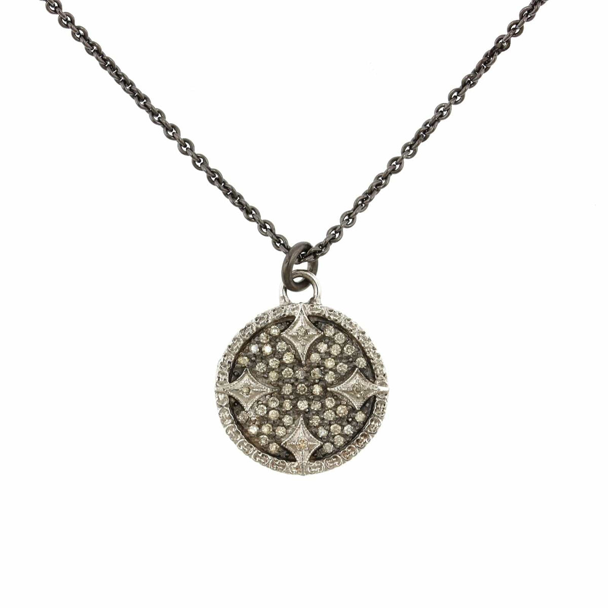 Sterling Silver Champagne Diamond Disc Necklace