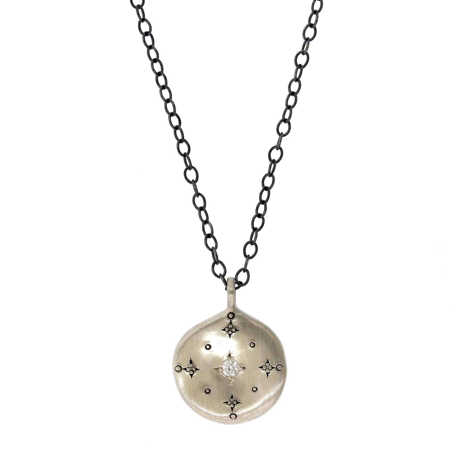 Adel Chefridi Sterling Silver Diamond Disc Pendant