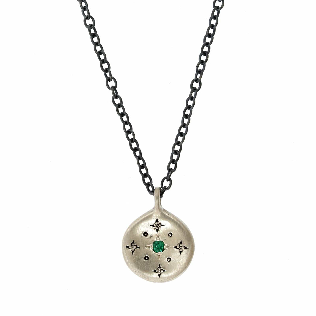 Adel Chefridi Sterling Silver Emerald Disc Pendant