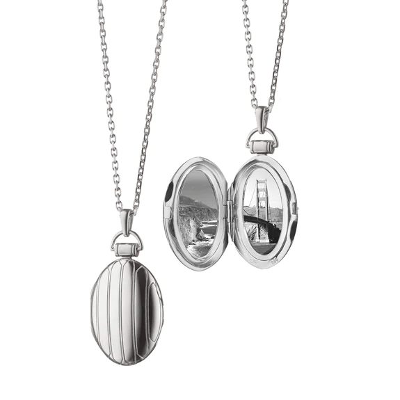 Sterling Silver Oval Pinstripe Locket