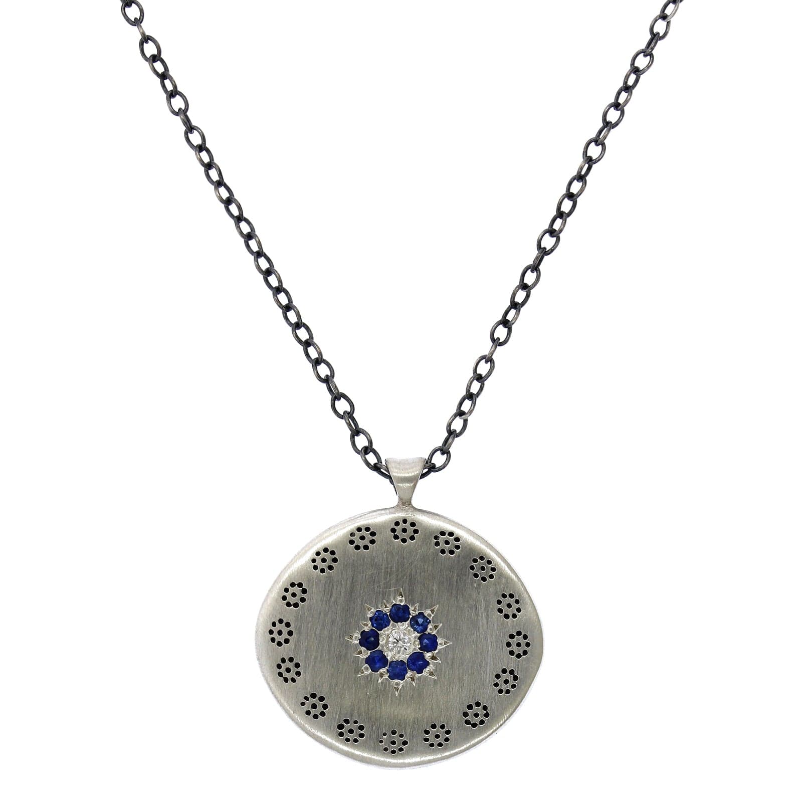 Adel Chefridi Sterling Silver Sapphire Diamond Disc Pendant