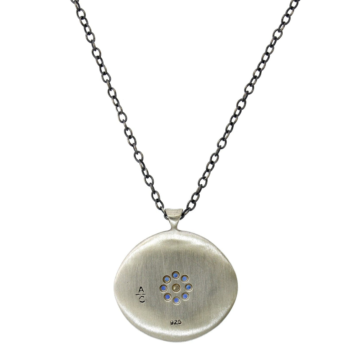 Adel Chefridi Sterling Silver Sapphire Diamond Disc Pendant