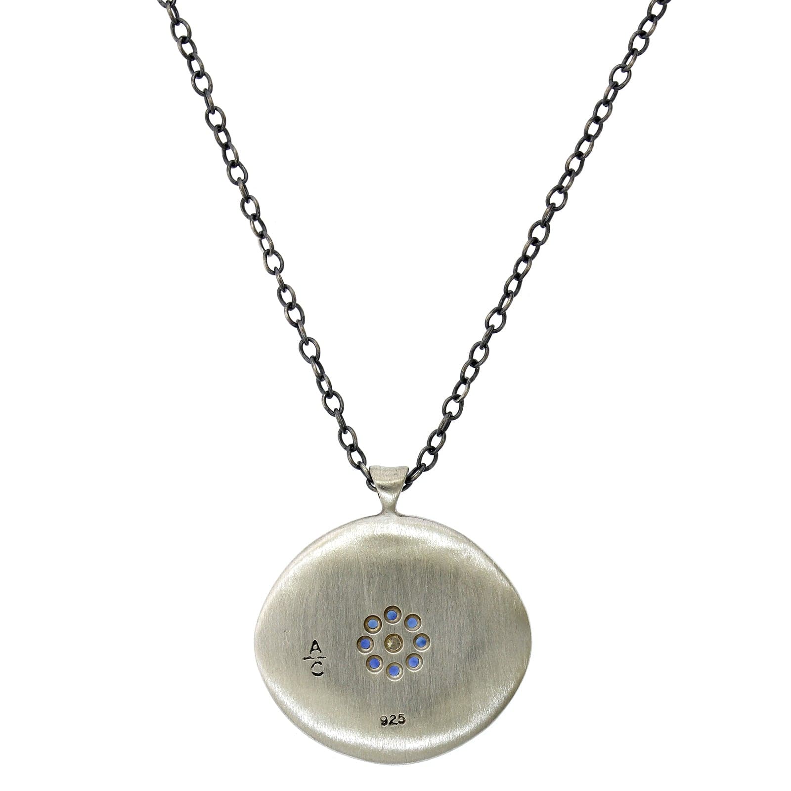 Adel Chefridi Sterling Silver Sapphire Diamond Disc Pendant