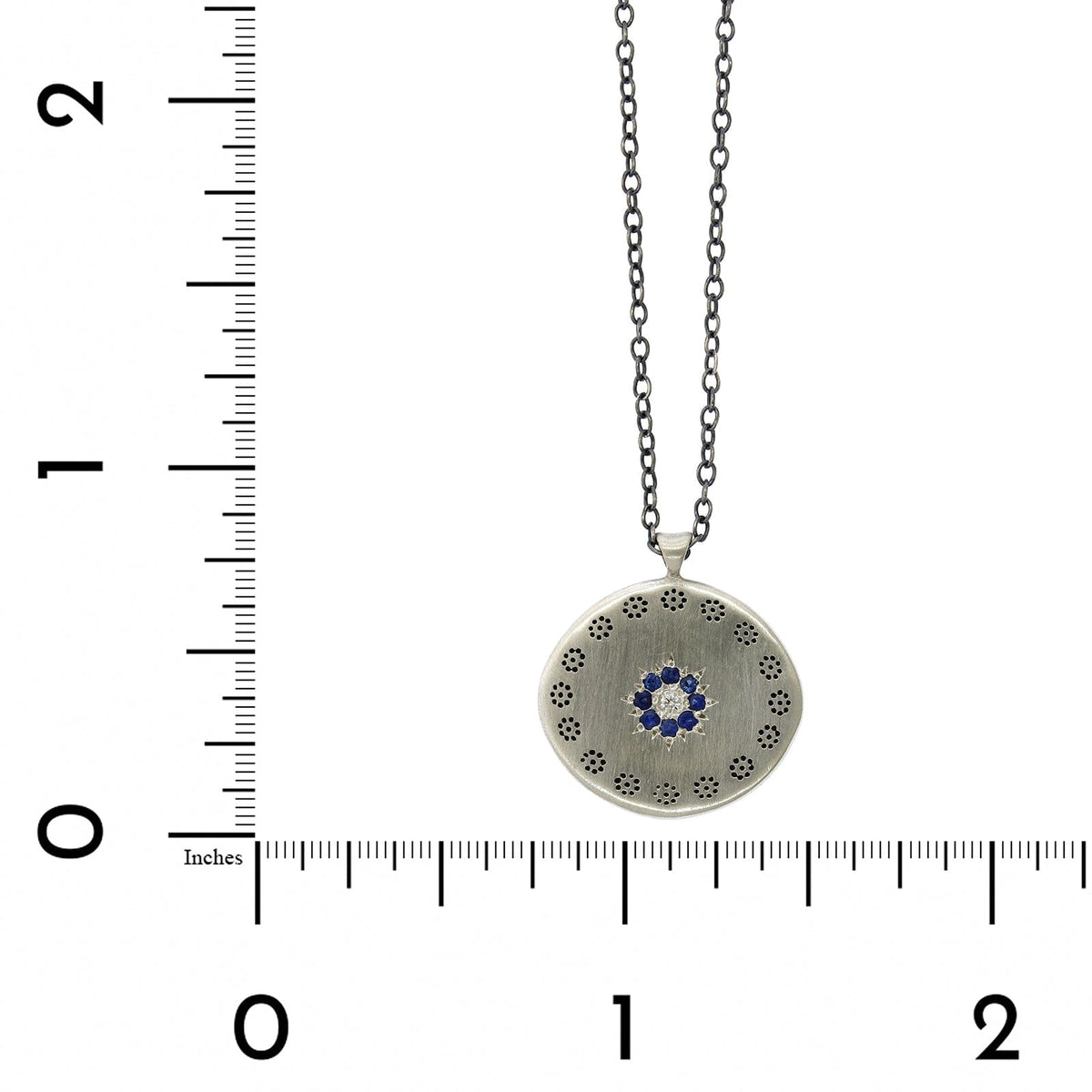 Adel Chefridi Sterling Silver Sapphire Diamond Disc Pendant