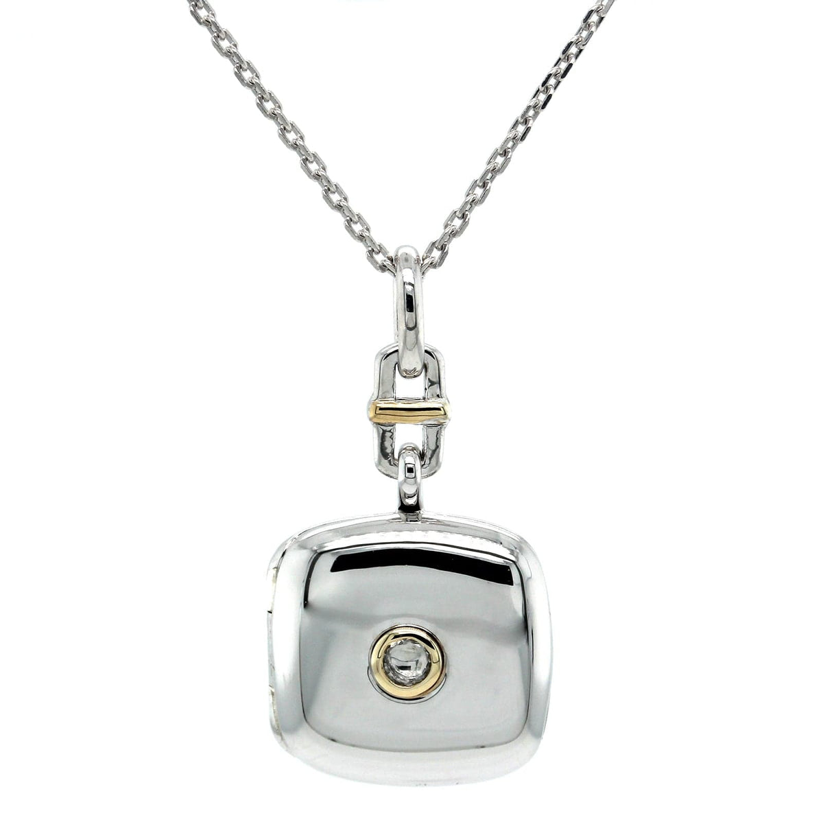 Sterling Silver White Sapphire Cushion Locket