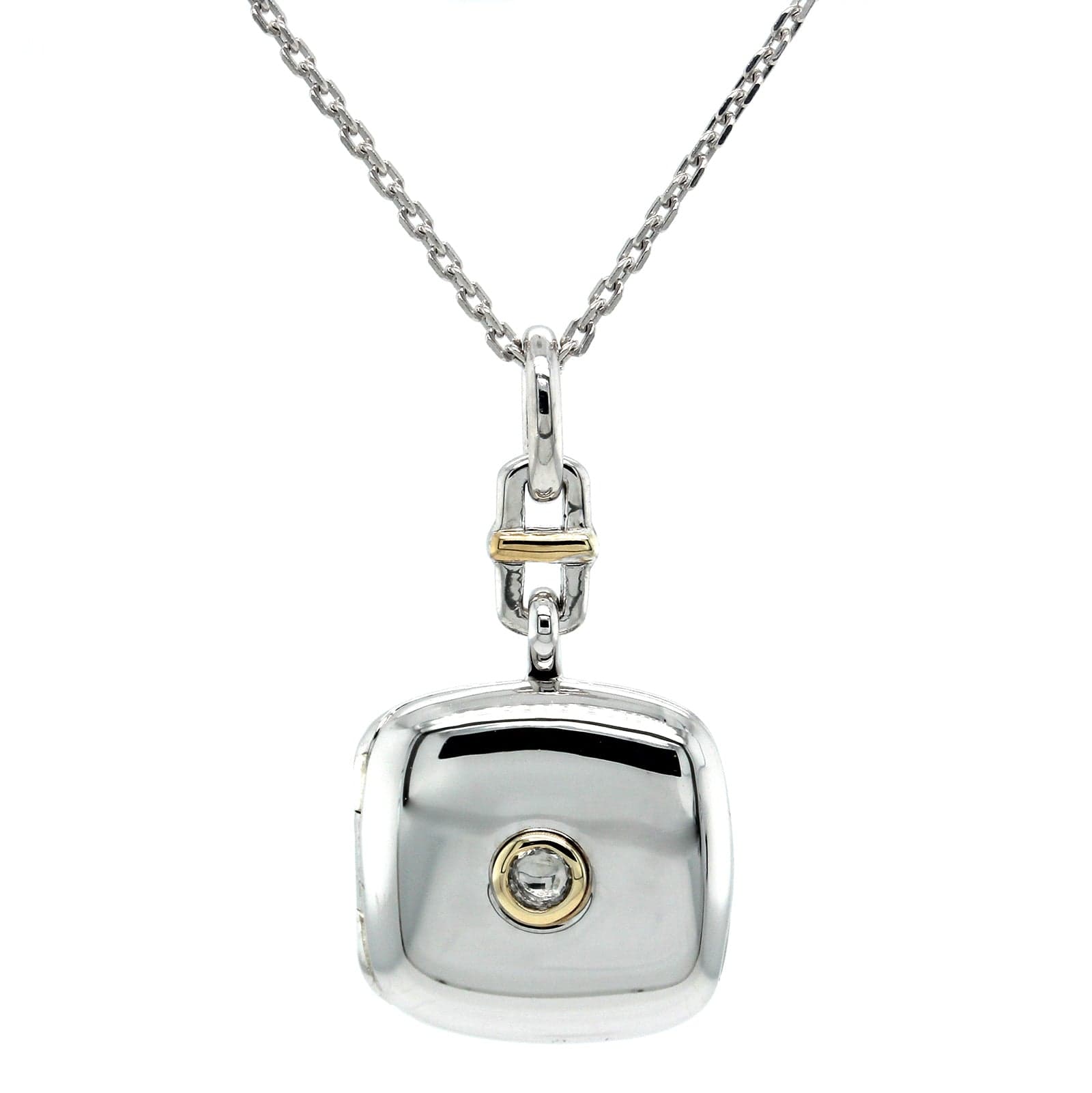 Sterling Silver White Sapphire Cushion Locket