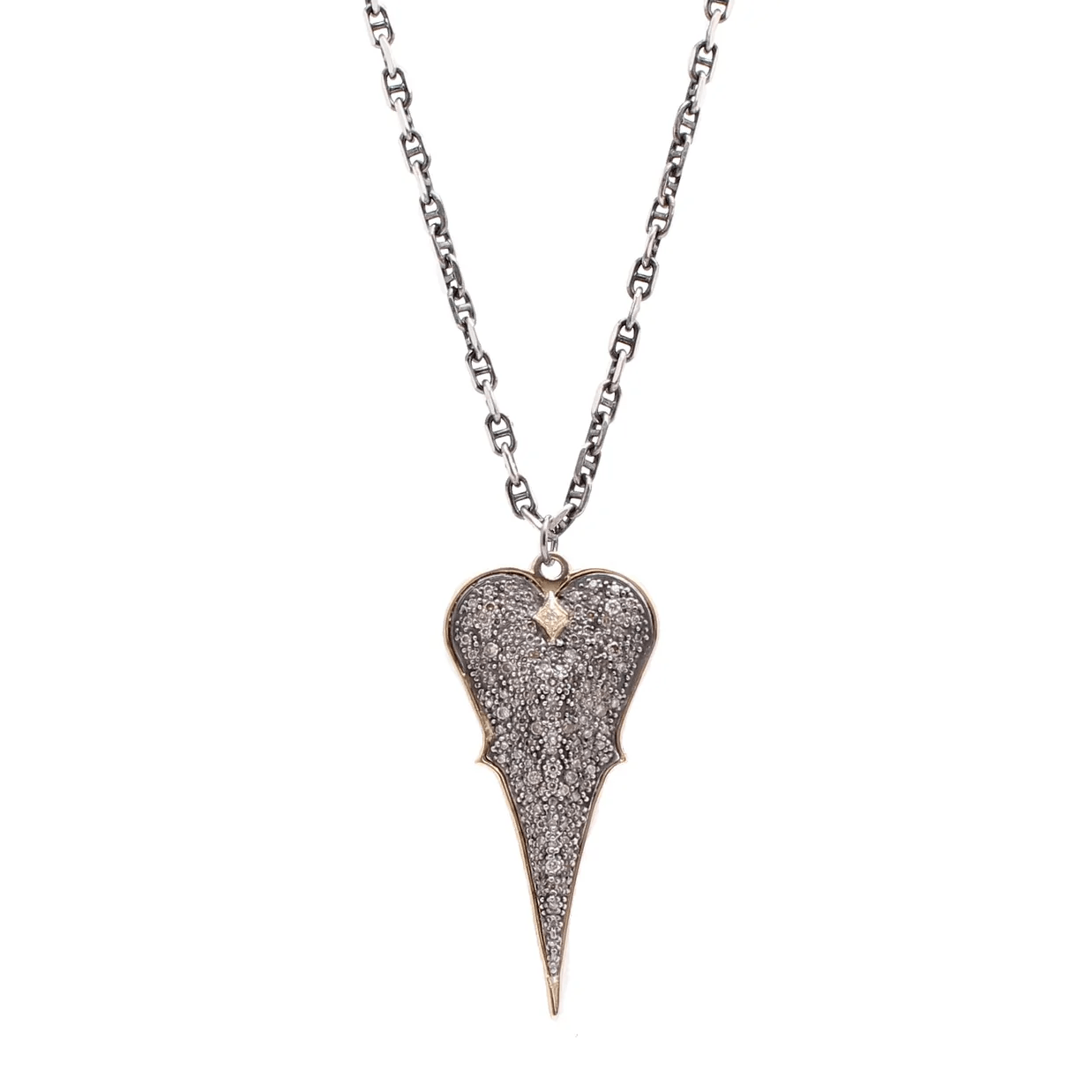 Sterling Silver Champagne Diamond Heart Pendant, Sterling silver and 14k rose gold, Long's Jewelers