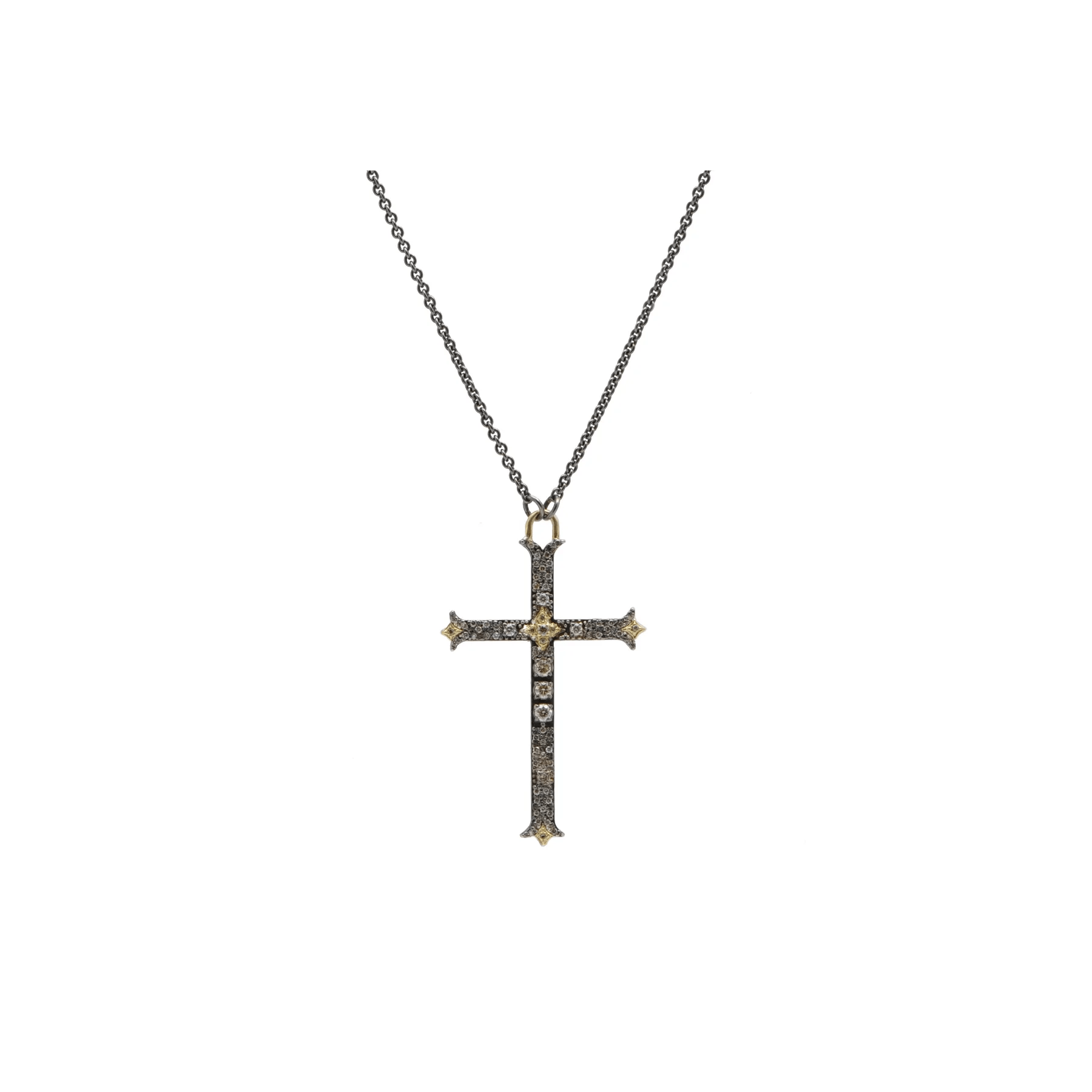 Sterling Silver Champagne Diamond Crivelli Cross Pendant, Sterling silver and 18k yellow gold', Long's Jewelers