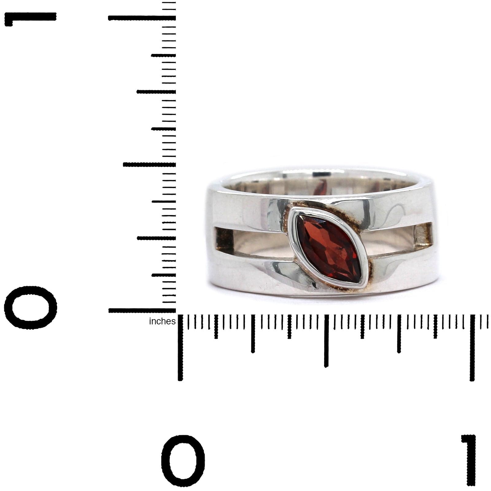 Sterling Silver Marquise Cut Garnet Wide Ring