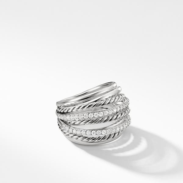 Crossover Dome Ring with Diamonds