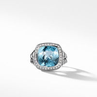 Ring with Blue Topaz and Diamonds