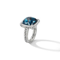 Chatelaine Pave Bezel Ring with Hampton Blue Topaz and Diamonds, 14mm, Sterling Silver, Long's Jewelers
