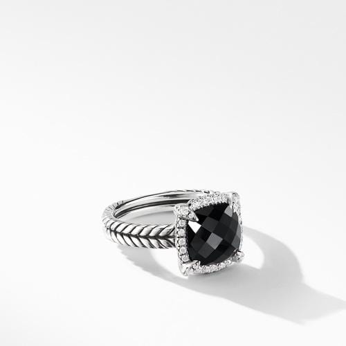 Chatelaine Pave Bezel Ring with Black Onyx and Diamonds, 9mm