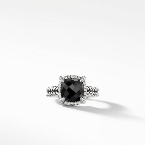 Chatelaine Pave Bezel Ring with Black Onyx and Diamonds, 9mm
