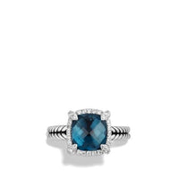 Chatelaine Pave Bezel Ring with Hampton Blue Topaz and Diamonds, 9mm