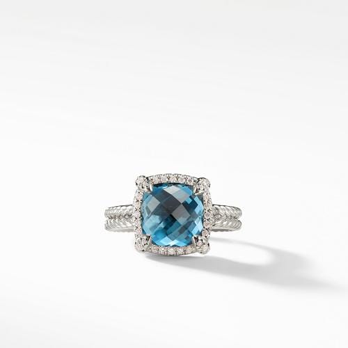 Chatelaine Pave Bezel Ring with Hampton Blue Topaz and Diamonds, 9mm