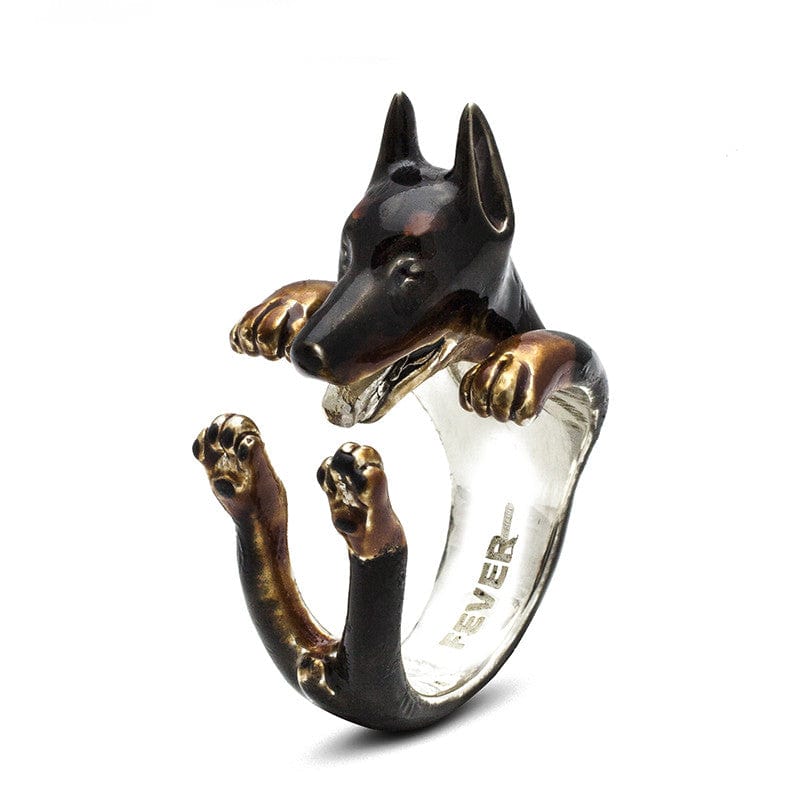 Sterling Silver Enamel Dobermann Hug Ring 