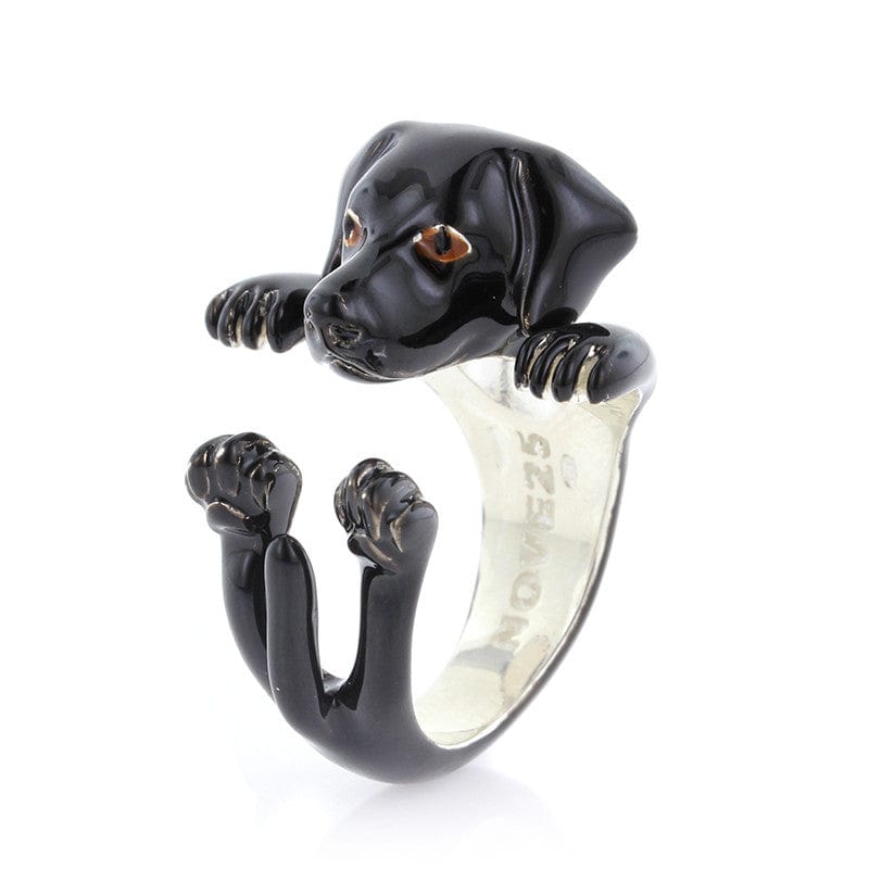 Sterling Silver Enamel Black Labrador Hug Ring 