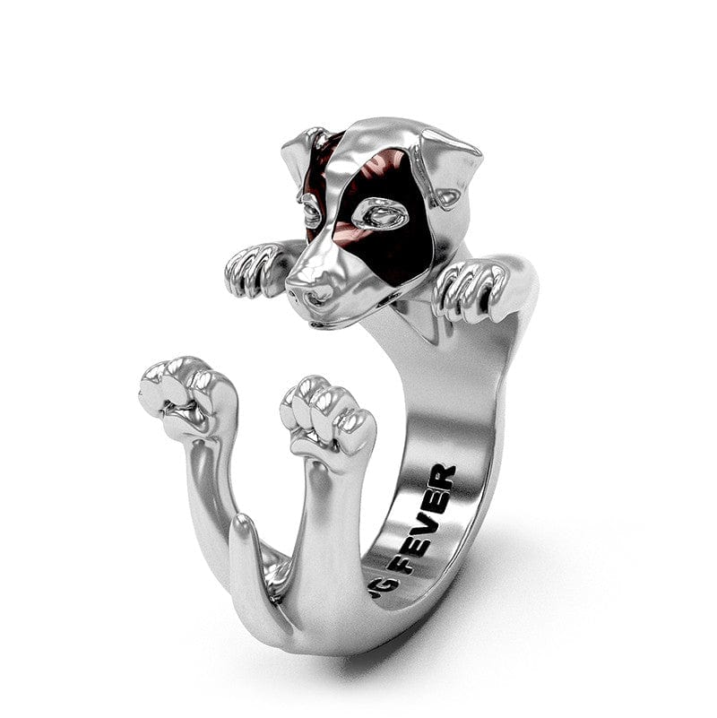 Sterling Silver Enamel Jack Russel Terrier Hug Ring