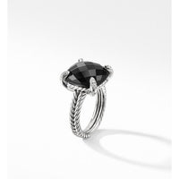 Chatelaine® Ring with Black Onyx and Diamonds, 14mm