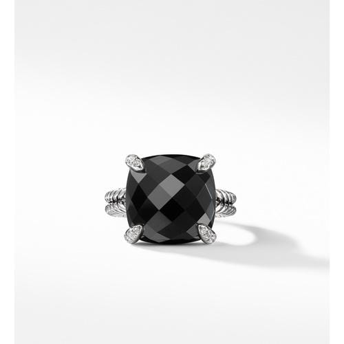 Chatelaine® Ring with Black Onyx and Diamonds, 14mm
