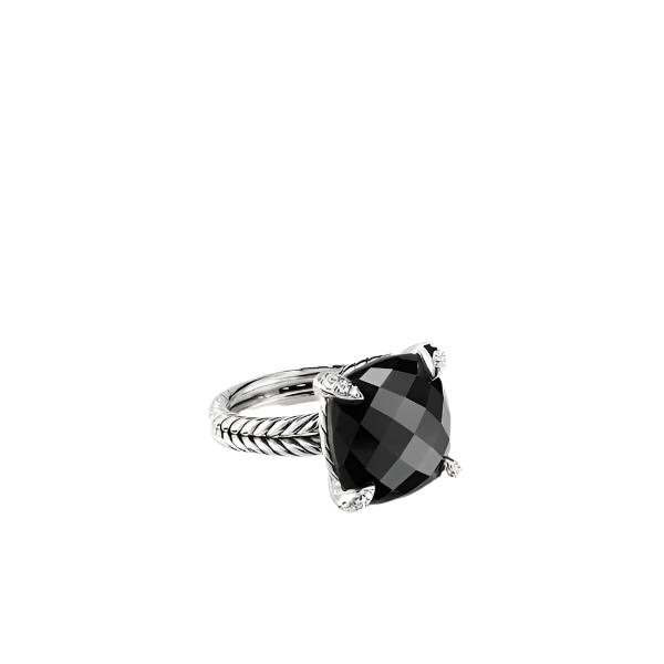 Chatelaine® Ring with Black Onyx and Diamonds, 14mm