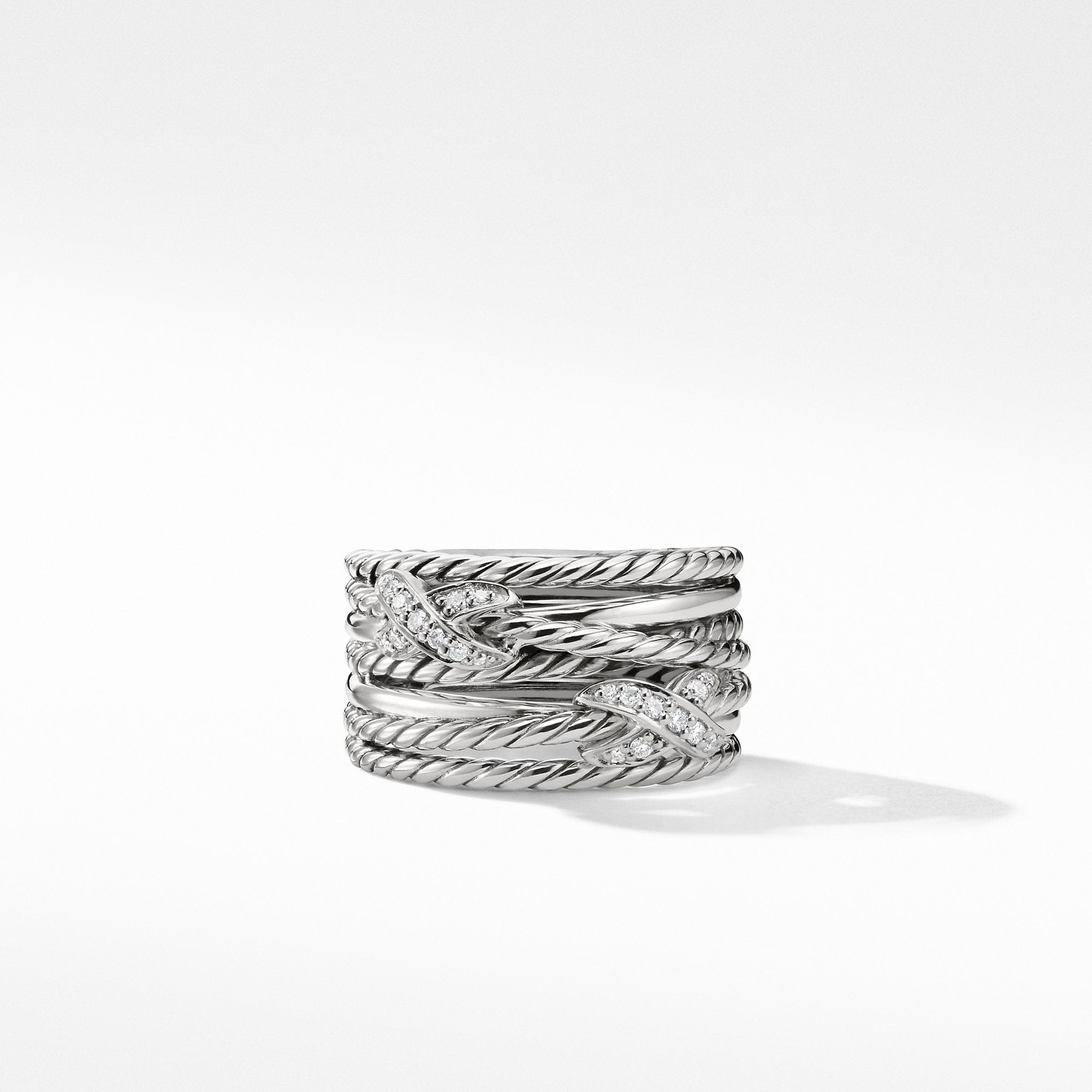 Double X Crossover Ring with Diamonds