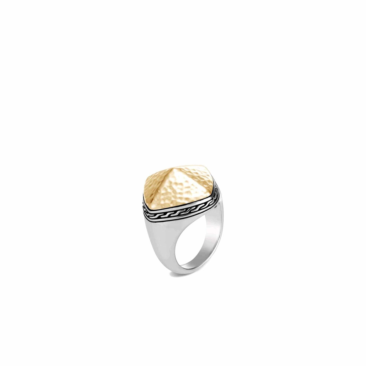 Classic Chain Hammered 18K Gold & Silver Cluster Sugarloaf Ring