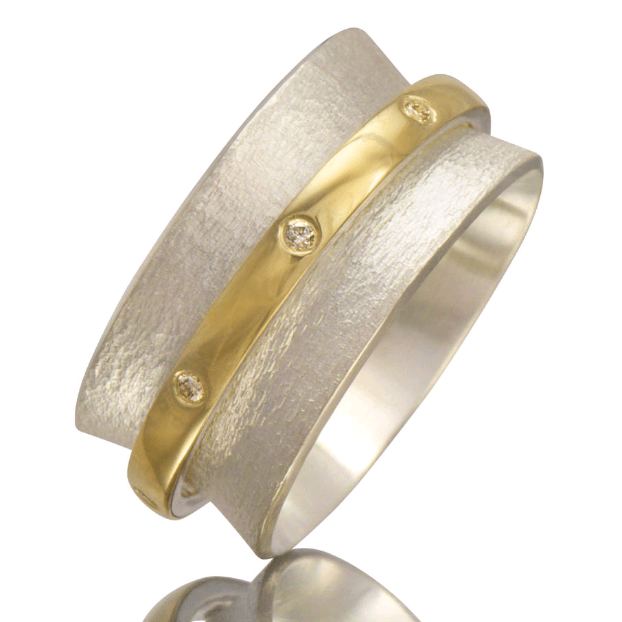 Sterling Silver and 18K Yellow Gold Wide Ring