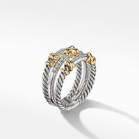 Petite Helena Three Row Ring with 18K Yellow Gold and Diamonds