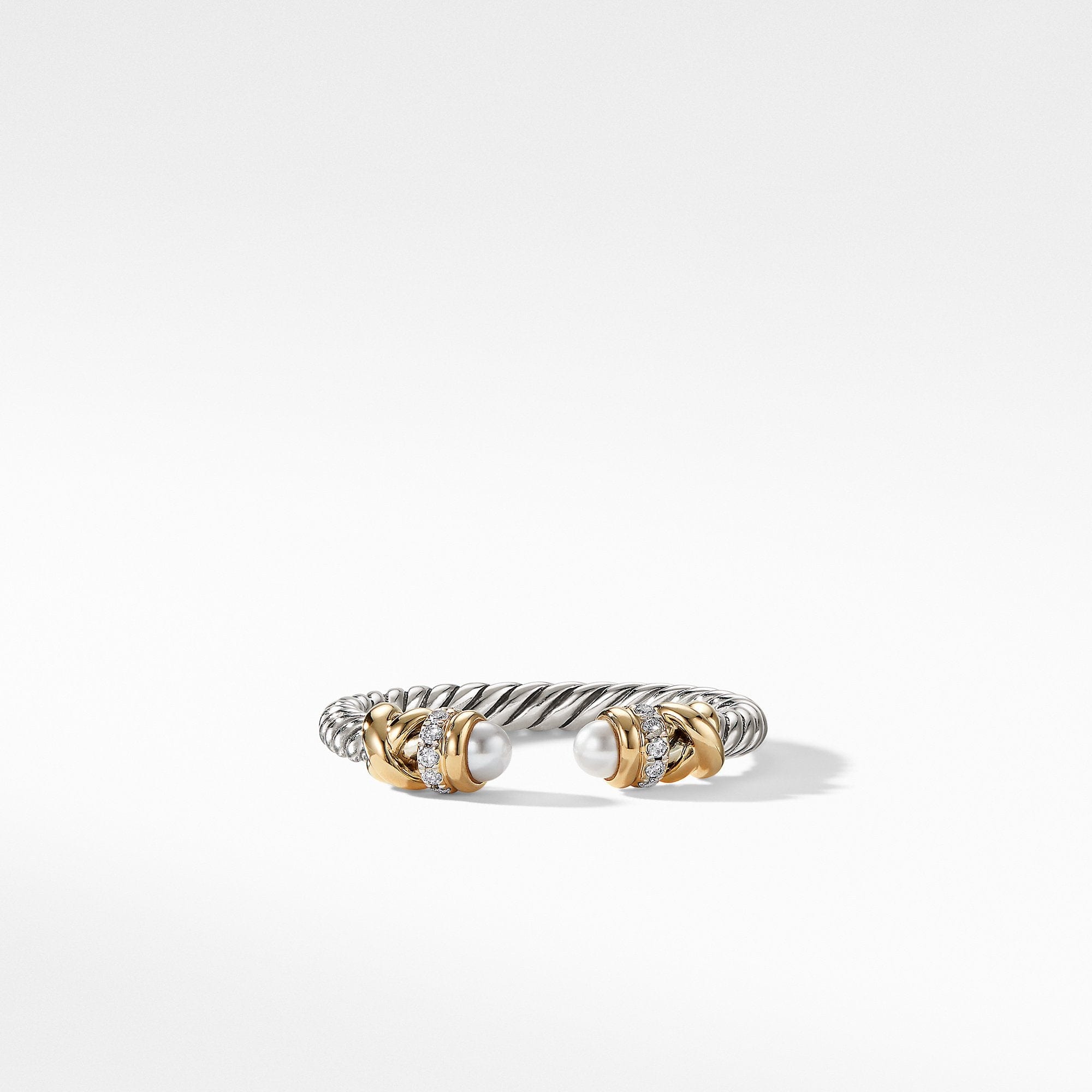 Petite Helena Open Ring with Pearls, 18K Yellow Gold and Diamonds