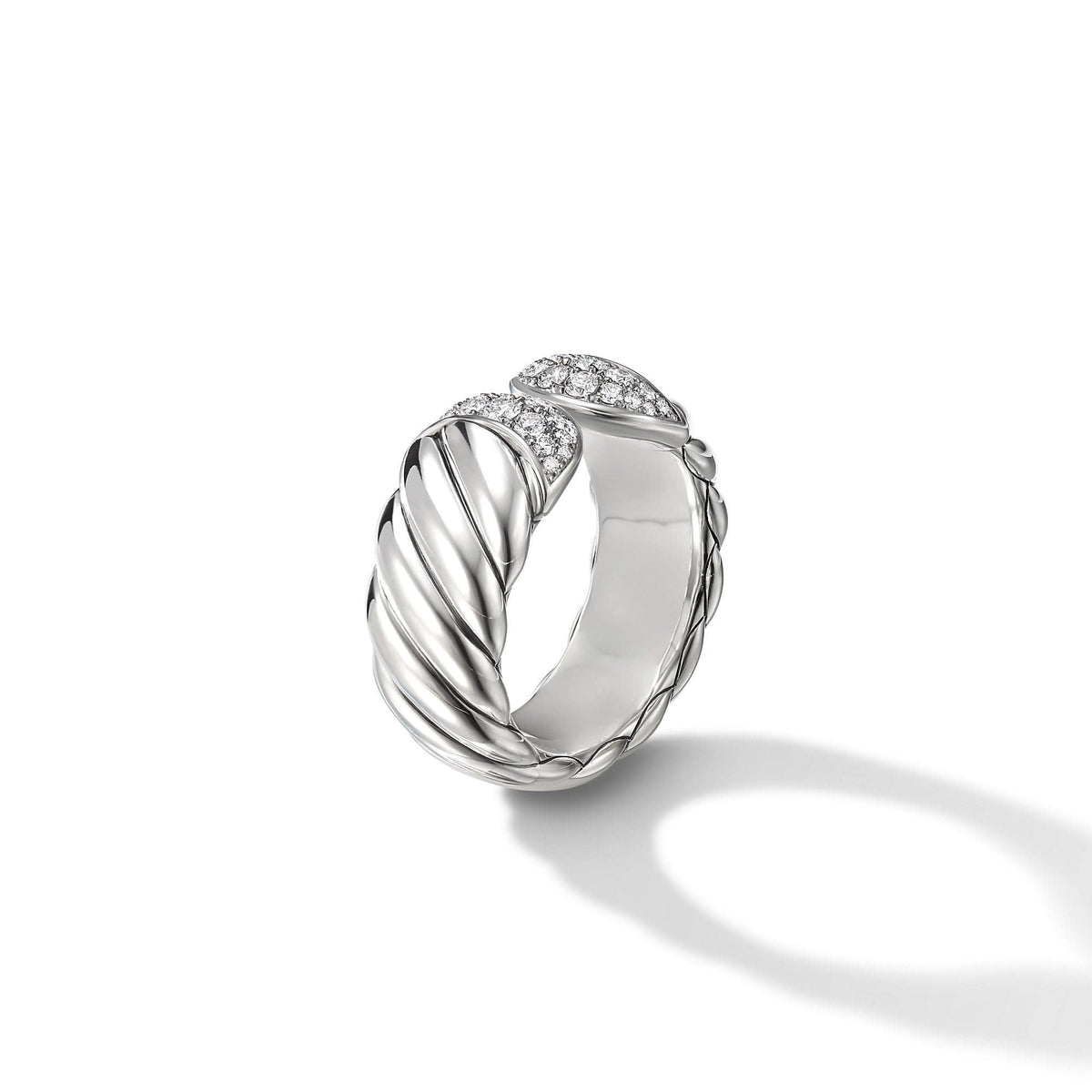 Sculpted Cable Ring with Pavé Diamonds