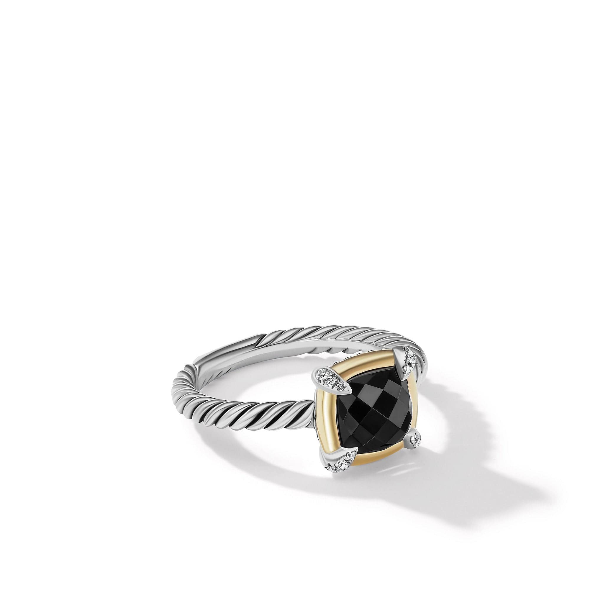 Petite Chatelaine® Ring with Black Onyx, 18K Yellow Gold Bezel and Pavé Diamonds